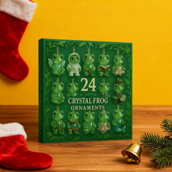 Frog Advent Calendar 2025 24 Days Woodland Theme Christmas Countdown with 2D Flat Frogs Ornaments Novelty Frog Christmas Tree Decoration