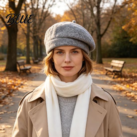 Outdoor Shopping Headgear Knitted Beret Hat for Women Winter Warm Painter Cap Fleece Soft Lined Cap Lined Cozy Solid Color Artist Cold Weather