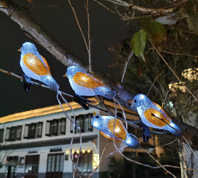 LED Solar Acrylic Bird String Lights - Outdoor Festive Decoration for Courtyard and Christmas Trees