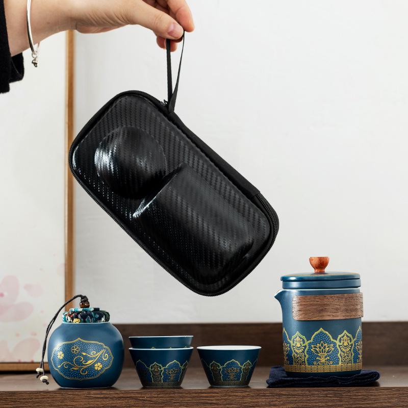 Portable Ceramic Gongfu Travel Tea Set - Quick-Brew Teapot with Ancient Charm