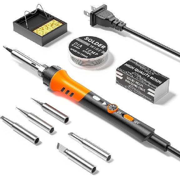 60W Adjustable Temperature Soldering Iron Kit - 9-in-1 With 5 Tips, Solder Wire Stand for Soldering and Repair