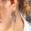 Women's Trendy Bohemia Jewelry Colorful Rainbow Cubic Zirconia Gold Plated Big Circle Hoop Earrings for Party Fashionable Gifts