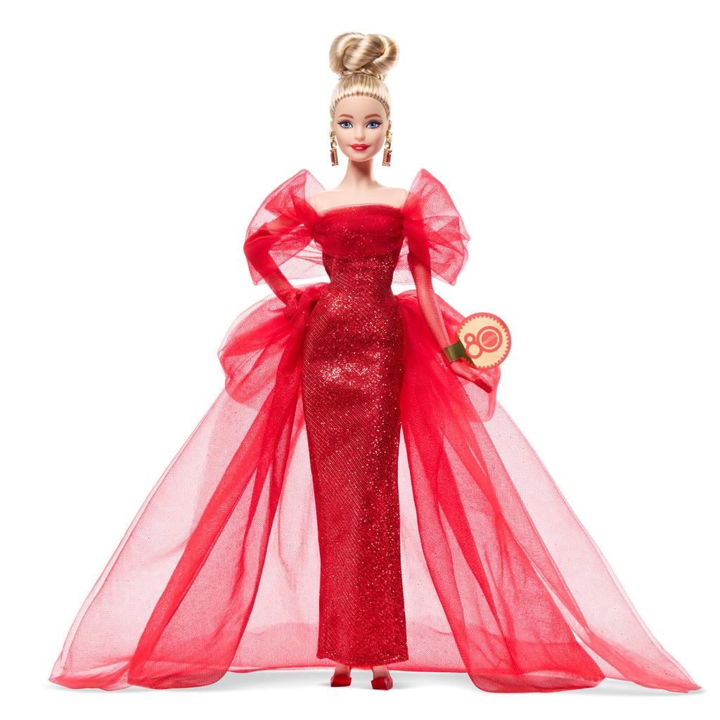 barbie Mattel 80. výročí Blondýna Signature Předstíraný věk JBJ17 Panenka, Černá, Oblékací panenka/Domeček pro panenky, Hra, 6+, Červená,