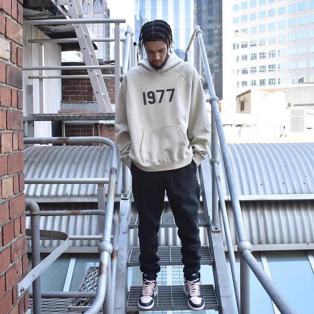 ESSENTIALS FOG 1977 Unisex Hoodie - Flocked Velvet, Loose Fit, Autumn/Winter Trend