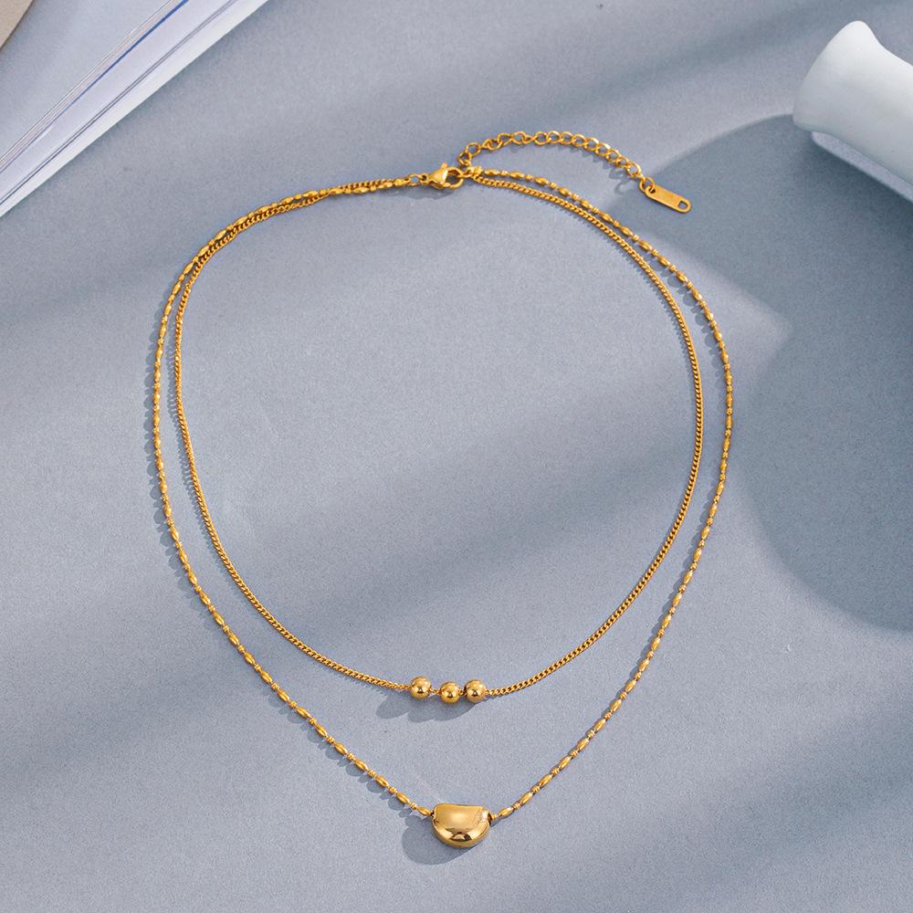 Double Moon Pendant Necklace Women's 18k Gold Plated Niche Design Round Beads 3 Round Beads Stainless Steel Necklace Tide