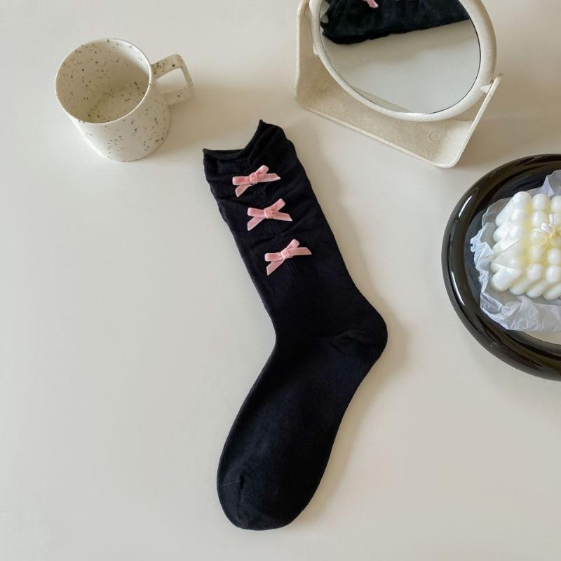 

Cute Princess-style Thigh-high Socks with Bows, Student Black and White Socks, Thin Spring and Autumn Style 1 pair