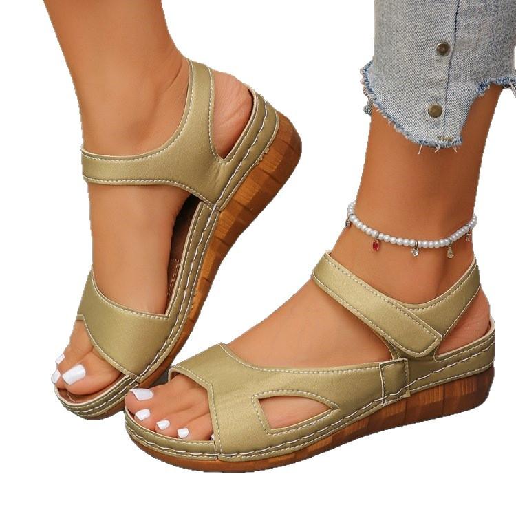 Damen Sommersandalen mit offenen Zehen und Schnallen-Knöchelriemen, Plateau-Keilabsatz, Bequeme rutschfeste Sandalen zum Gehen, Strandschuhe für Damen, Lässige elegante Schuhe