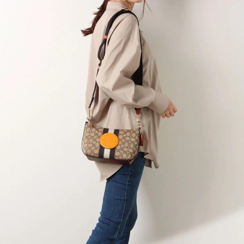 New COACH Dempsey Coated Canvas With Calfskin Lofo Bag, Shoulder Bag, Handbag, Crossbody Bag Trumpets Women's Khaki Brown 5483-IMQZV