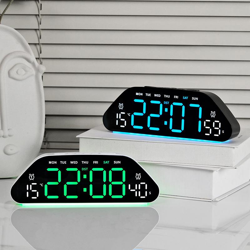 Simple LED Electronic Alarm Clock Silent Living Room Wall Clock Multi-function Temperature and Humidity Display Large Screen Digital Clock 1110