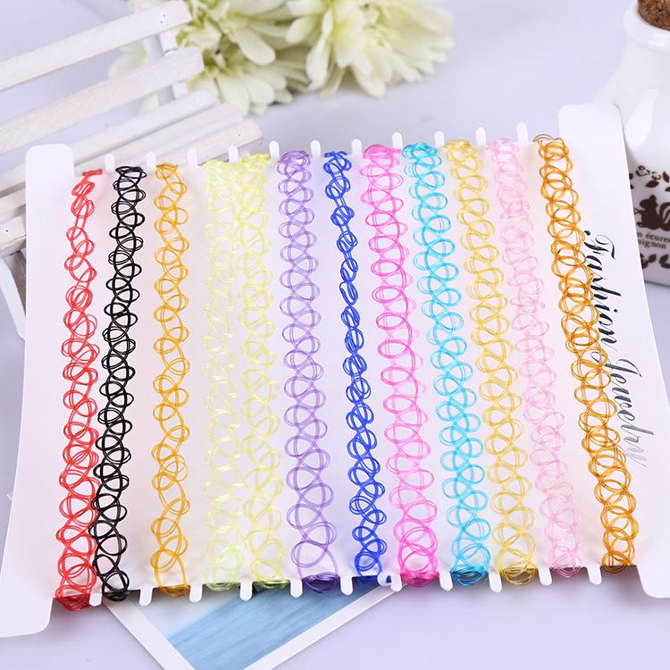 12pcs Hot Sale Vintage Chokers Necklaces For Women Stretch Tattoo Necklaces Elastic Chocker Simple Trendy Girls Short Pendant