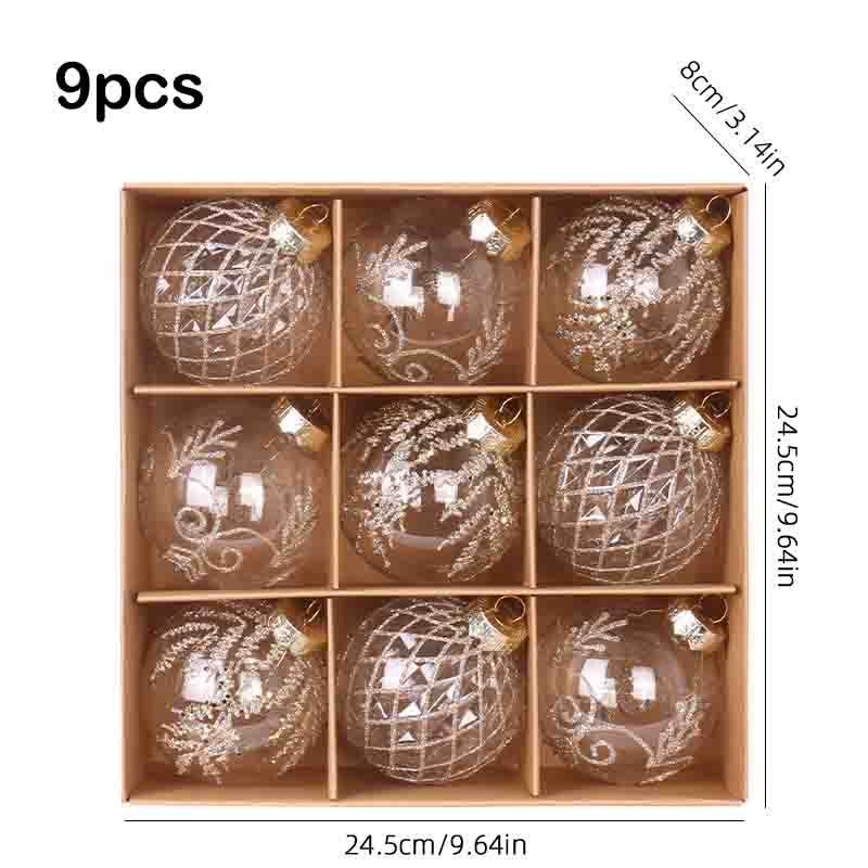8cm/9PCS/1Set Christmas Decorations Transparent PET Painted Christmas Ball Gift Box Set Christmas Tree Pendant