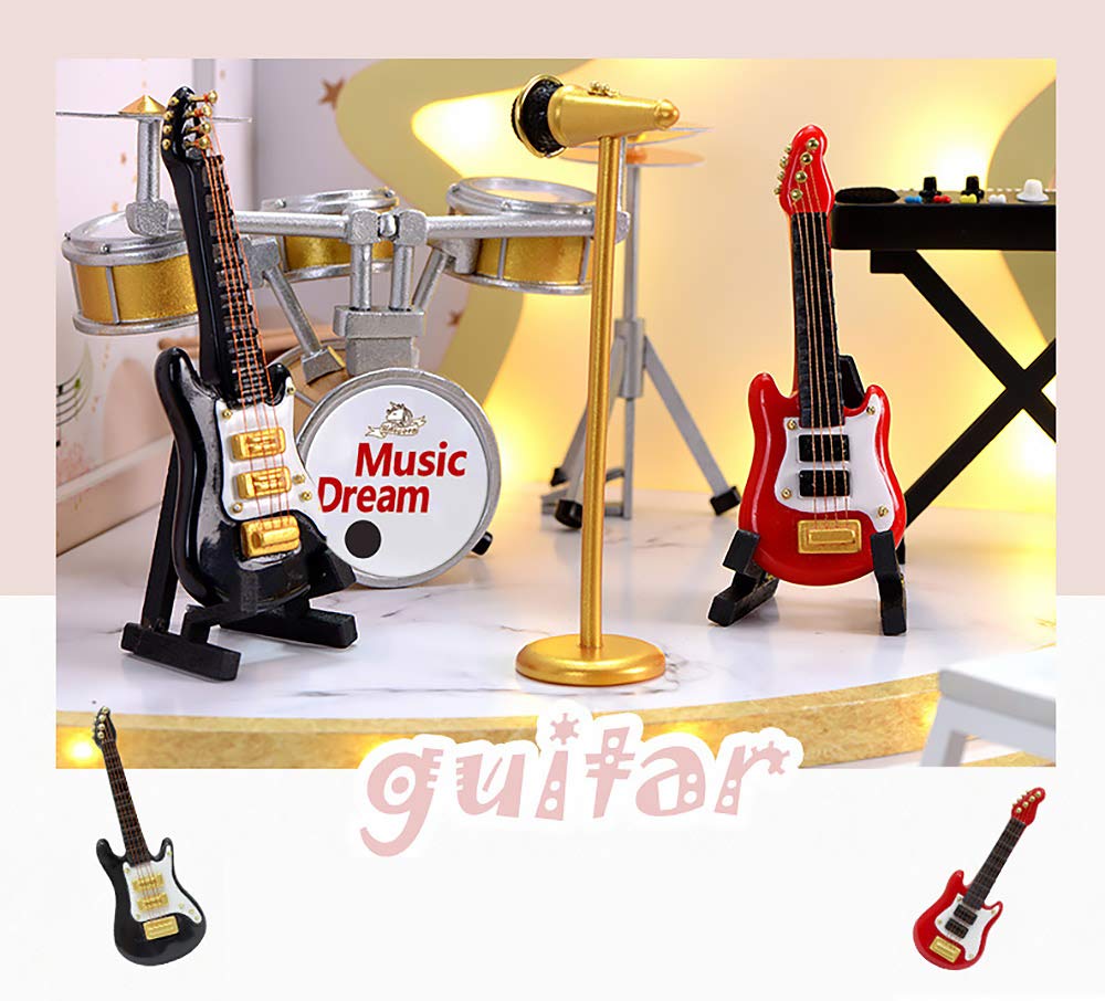 moin moin Dollhouse Miniature DIY Kit Dreamcatcher Musical Musical Studio Photography Set Band Dreamcatcher LED Light Acrylic Case 1/12 Set, 1/12