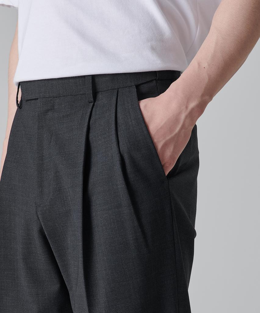 Musinsa Standard Summer Wool Two-Tuck Wide Hidden Elastic Waist Slacks [Charcoal Gray]