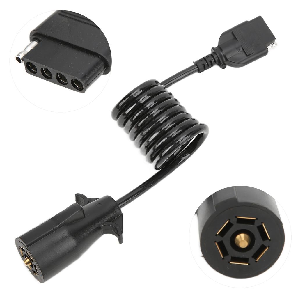 7 Way Round To 5 Way Pin Flat Spiral Trailer Connector Adapter Plug Brass Terminal Wiring Adapter for Boat Trailers