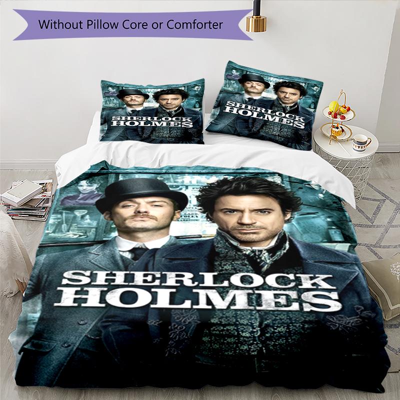 3pcs Sherlock Holmes Bedding Set Duvet Cover Closure Includes 1 Duvet Cover & 2 Pillowcases, Soft and Comfortable for All Seasons.
