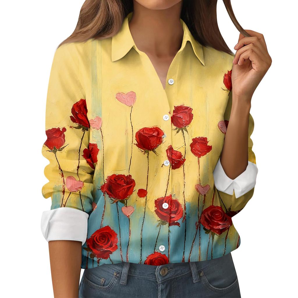 Damen Hemd Bluse Weihnachtsdruck Knopf Langarm Casual Basic Hemdkragen Normales Oberteil