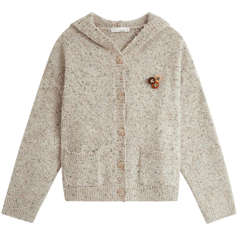 

INMAN Женский красочный вязаный кардиган с капюшоном из буклированной пряжи с брошью M