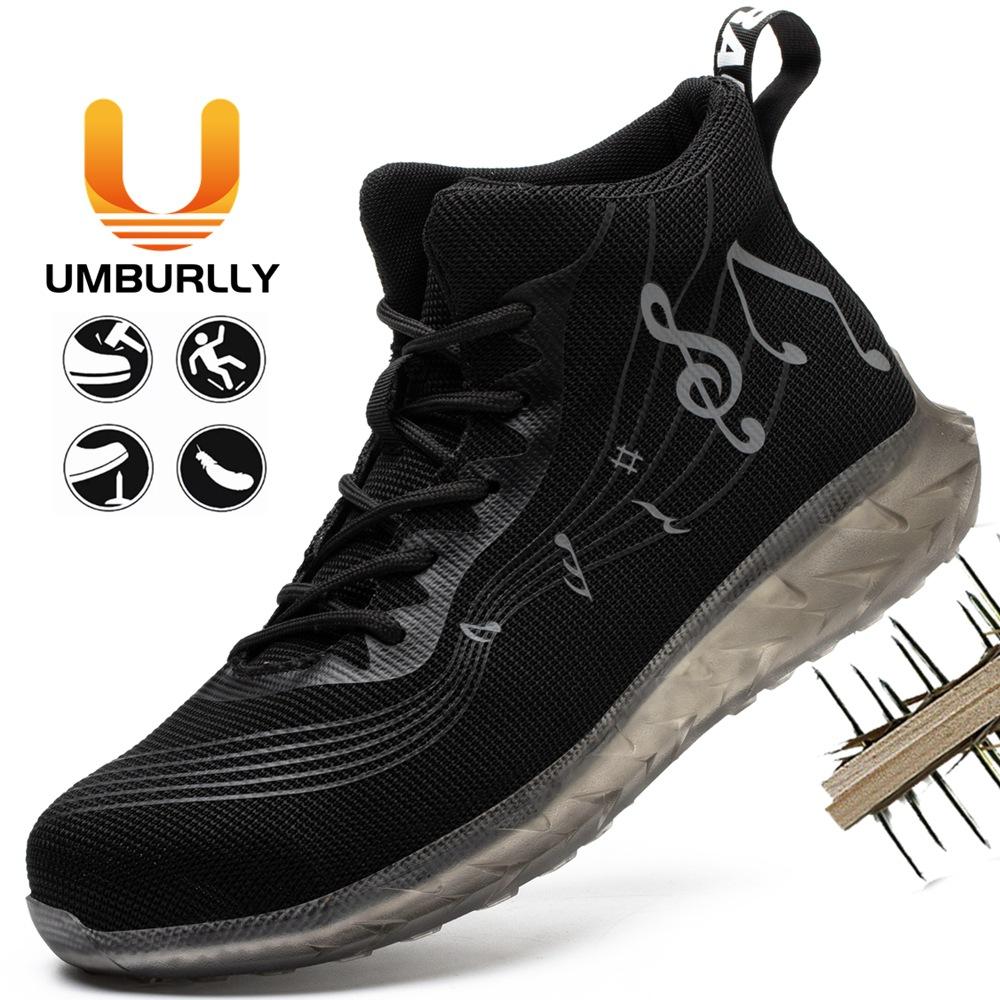 

labor insurance shoes men s anti-smashing and anti-piercing flying woven lightweight safety shoes steel head protective safety work women s shoes Music note red * 48