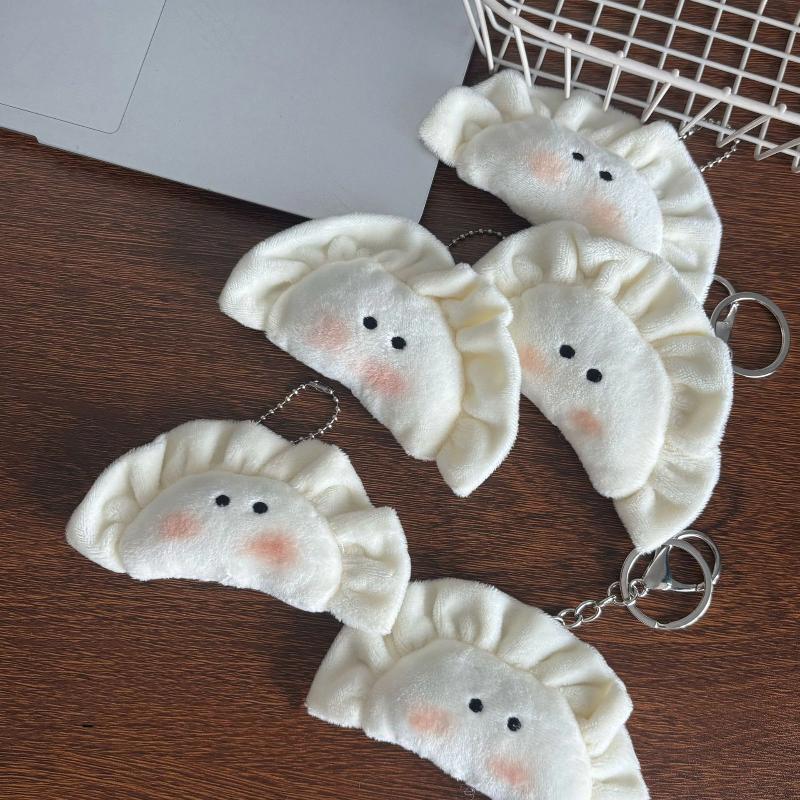 Cute Plush Dumpling Pendant Keychain Soft Stuffed Keyrings For Boy Girl For Bag Decorations Plush Toys Student Accessories