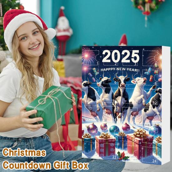 Kraví adventní kalendář 2025 24 dní odpočítávací kalendář do Vánoc s 2D akrylovými závěsnými ozdobami skotské vysočinské krávy Roztomilý kraví přívěsek na vánoční stromeček