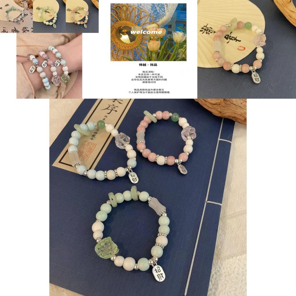 Modern Chinese Pink Ceramic Bead Bracelet With Lion Head For Travel Souvenirs