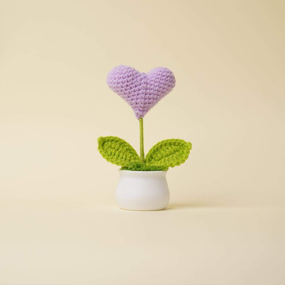 Вязаные цветы в форме сердца в горшке Разноцветное Крючком Растение Свадебный Подарок Креативный Искусственный Цветок Автомобиль Настольный Декор