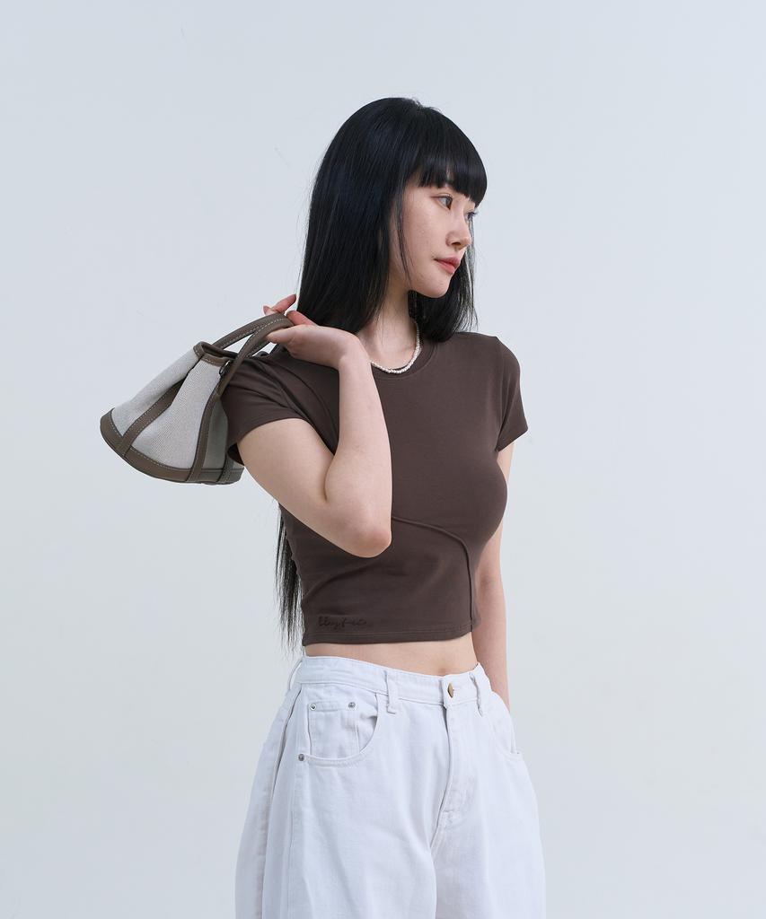 Yuseuteule Piping Slim Fit Short Sleeve T-Shirt (Brown)