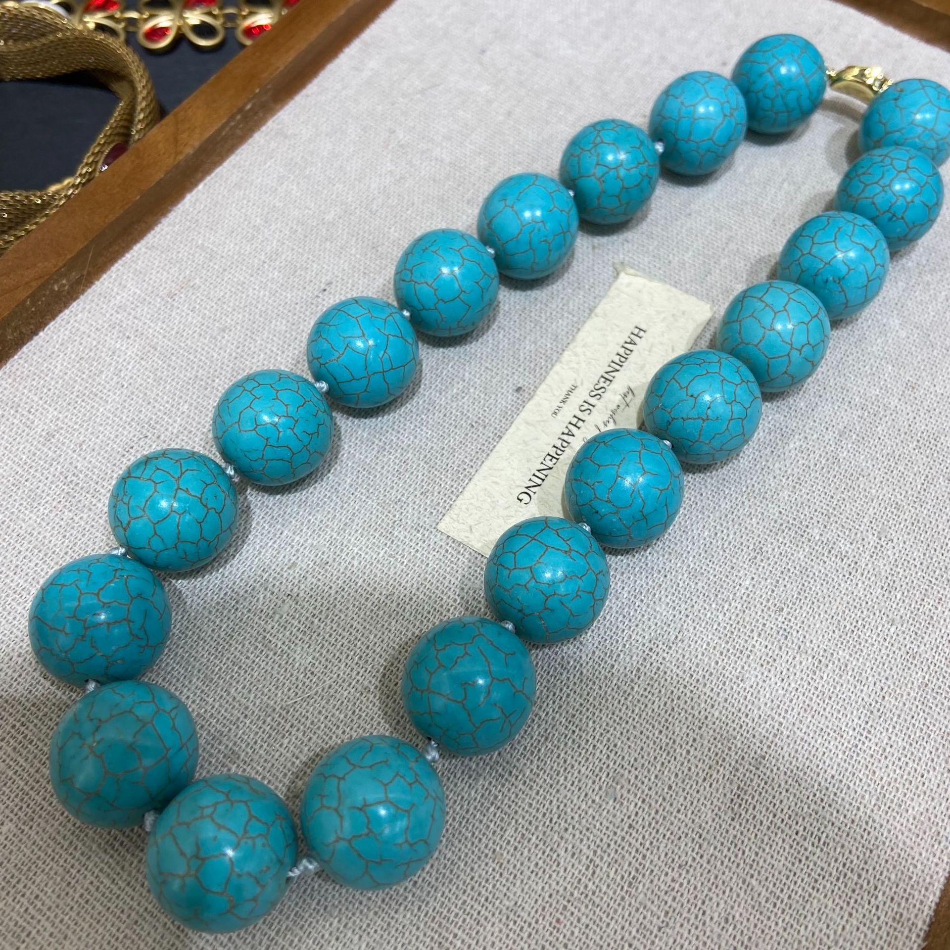 

New Medieval Vintage Ethnic Wind 20M Large Turquoise Necklace Women S Jewelry Turquoise Retro Neck Necklace