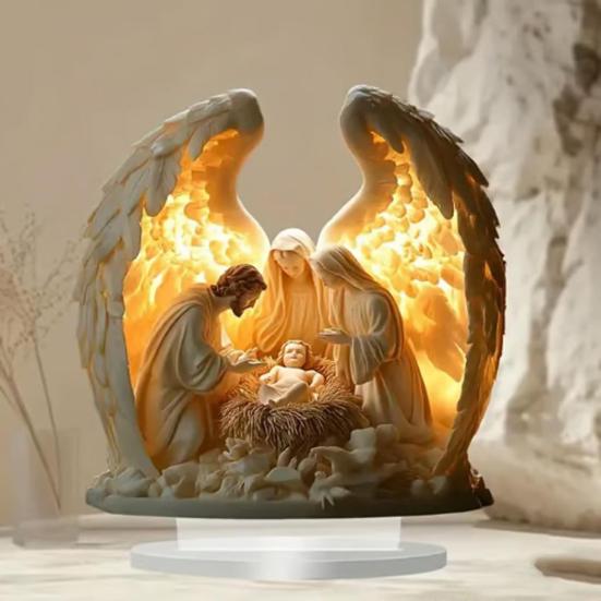 2D Flat Table Sign Acrylic Prayer Wings Angel/Fairy/Nativity Scene Desktop Ornament for Tabletop Shelf Mantel Decor