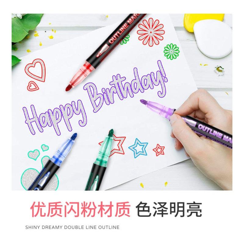Specially Designed for Dual Line Contour Pens, 48 Color Set, Dreamy Flash Metal Pen, Color Marker Pen, Fluorescent Marker Pen