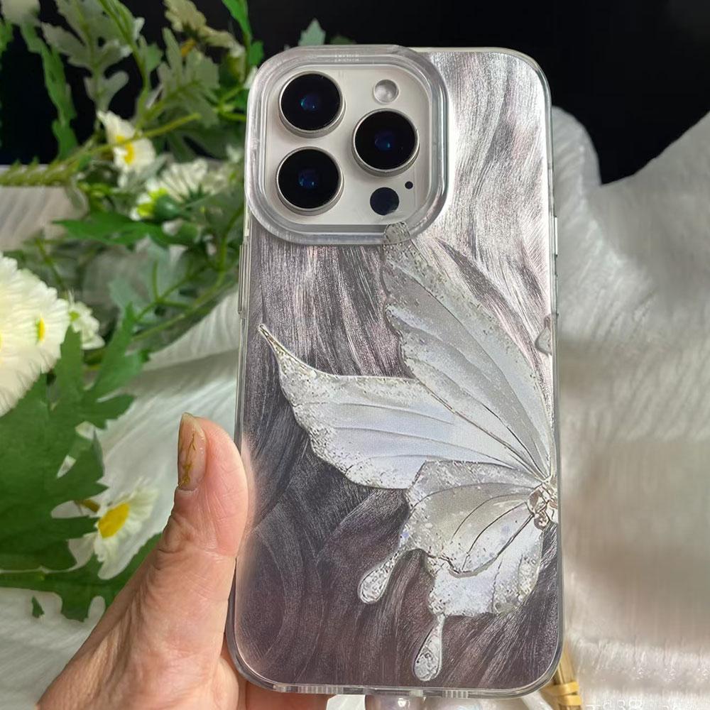 Luxury Laser Silver Butterfly Texture Phone Case for Iphone 16 15 14 7 8 Plus 13 Pro Max 16e X XS XR SE 2022 Back Silicone Cover