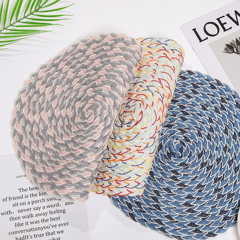 Braided Veil Ramie Placemat 18CM Round Thermal Insulation Pad Three-strand Braided Coffee Table Pad Fruit Pad for Non-slip