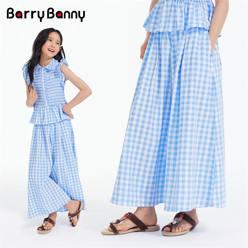BARRY BANNY Girls  Blue Plaid Wide-Leg Casual Pants 170