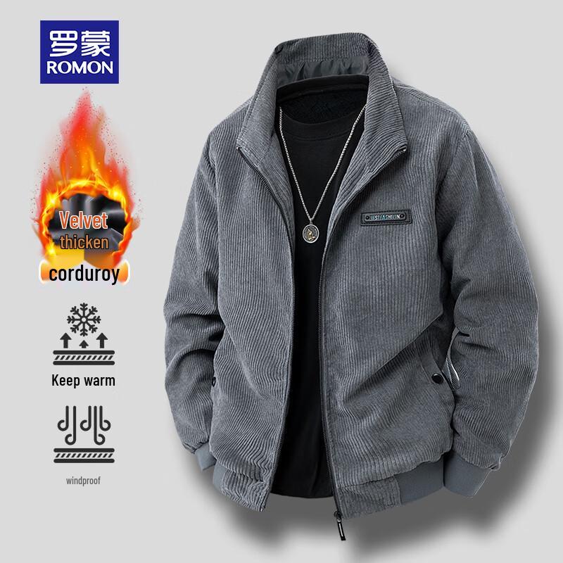 ROMON Men's Corduroy Stand-Collar Jacket