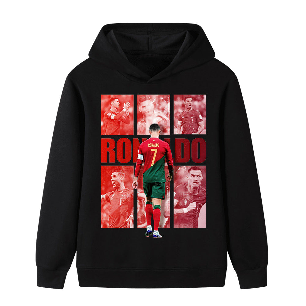 Herbst Kinder Kapuzenpullover, Fußball Sportstar Fotocollage Druck Pullover Hoodie, Komfortables Lässiges Oberteil für Jungen Mädchen Tägliches Tragen und Party 110 violett