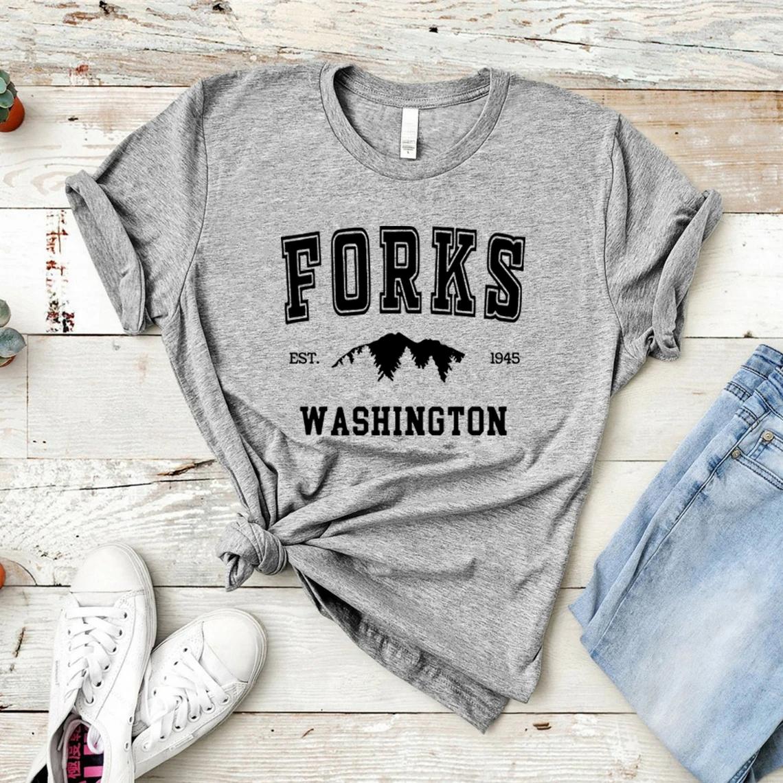 

Футболка Forks Twilight Shirt Team Edward Футболка Женская футболка Графическая футболка с коротким рукавом Футболка Повседневный топ XXXL серый
