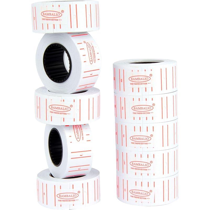 Bambalio White Colour Label Rolls with Two Red Lines Border 10 Label Rolls Compatible with All Single Line Labeling Mach белый