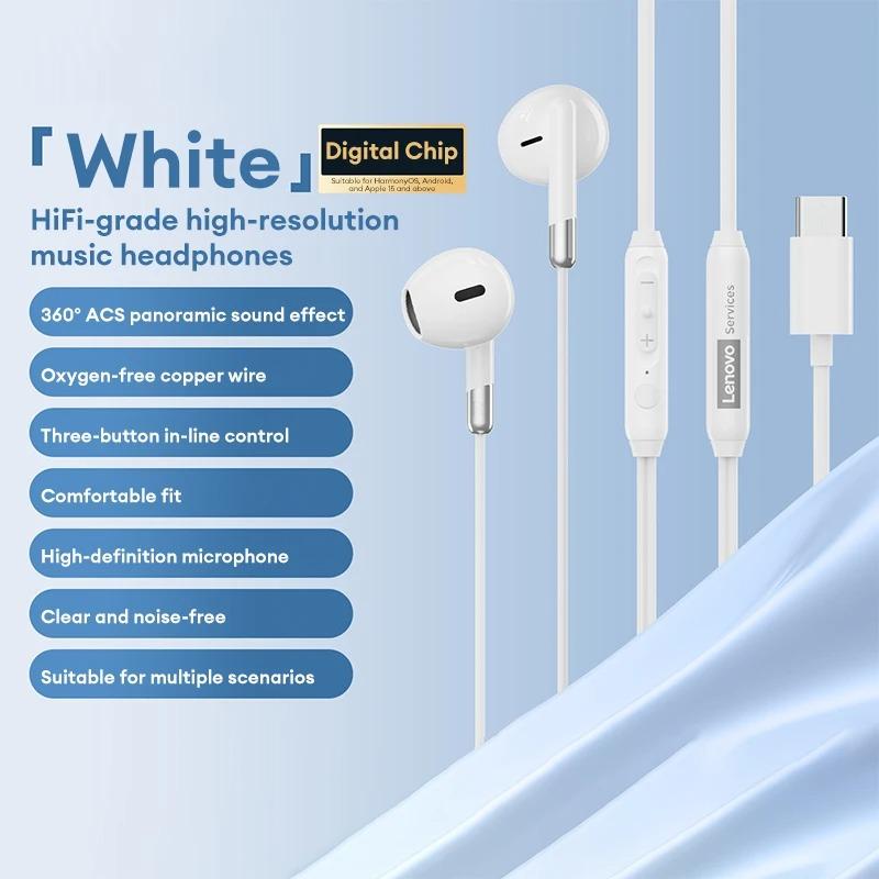 NYA Lenovo Y106 Trådbundna Hörlurar In-Ear Hörlurar Med Inline-Kontroll 3,5 mm USB Typ C Brusreducering HiFi Stereo Musik Hörlurar Med Mikrofon