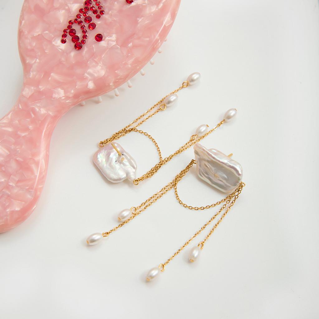 Light Luxury High-end Fringed Freshwater Pearl Earrings Jewelry