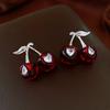 Pendant Cherry Necklace Heart Crystal Ear Studs Exquisite Cherry Jewelry Set  Gift