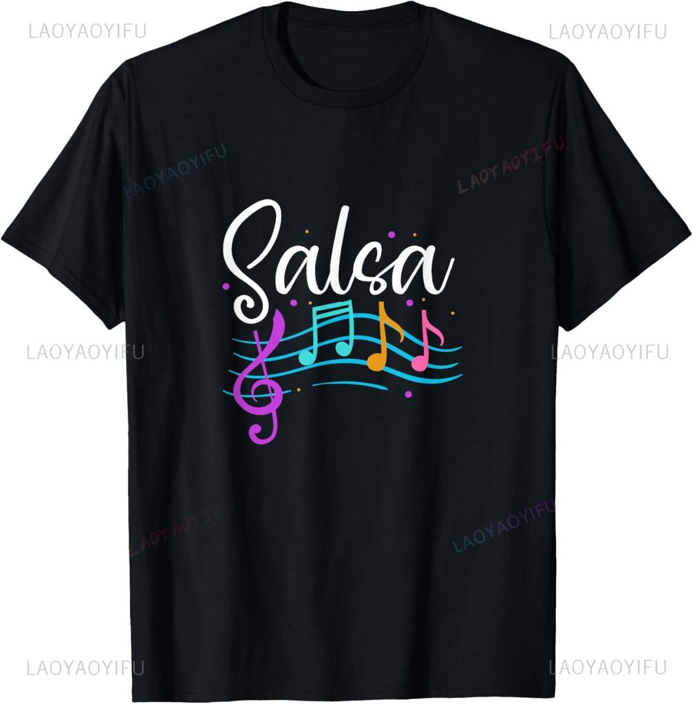 Salsa Musical Notes Latin Music Dance TShirt Mens Clothing Unisex Summer Streetwear Tops Camiseta Graphic T Shirts