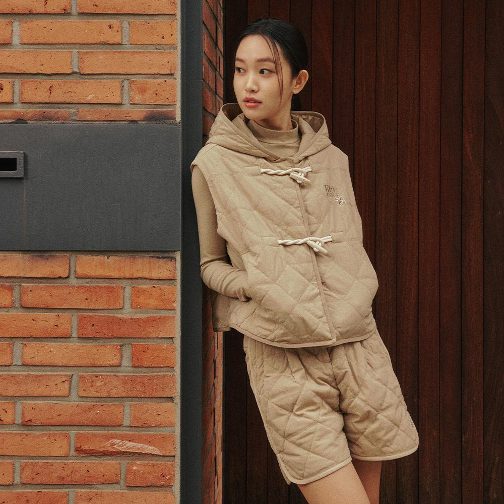 LIKK Lightweight Padded Quilted Crop Pants (Beige)