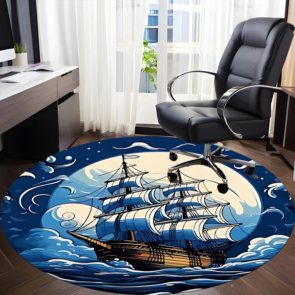 1pc Sailboat Ocean Office Round Area Rug, Under Office Chairs Bedroom Living Room Home Decor, Room Deco, Available In Various Sizes