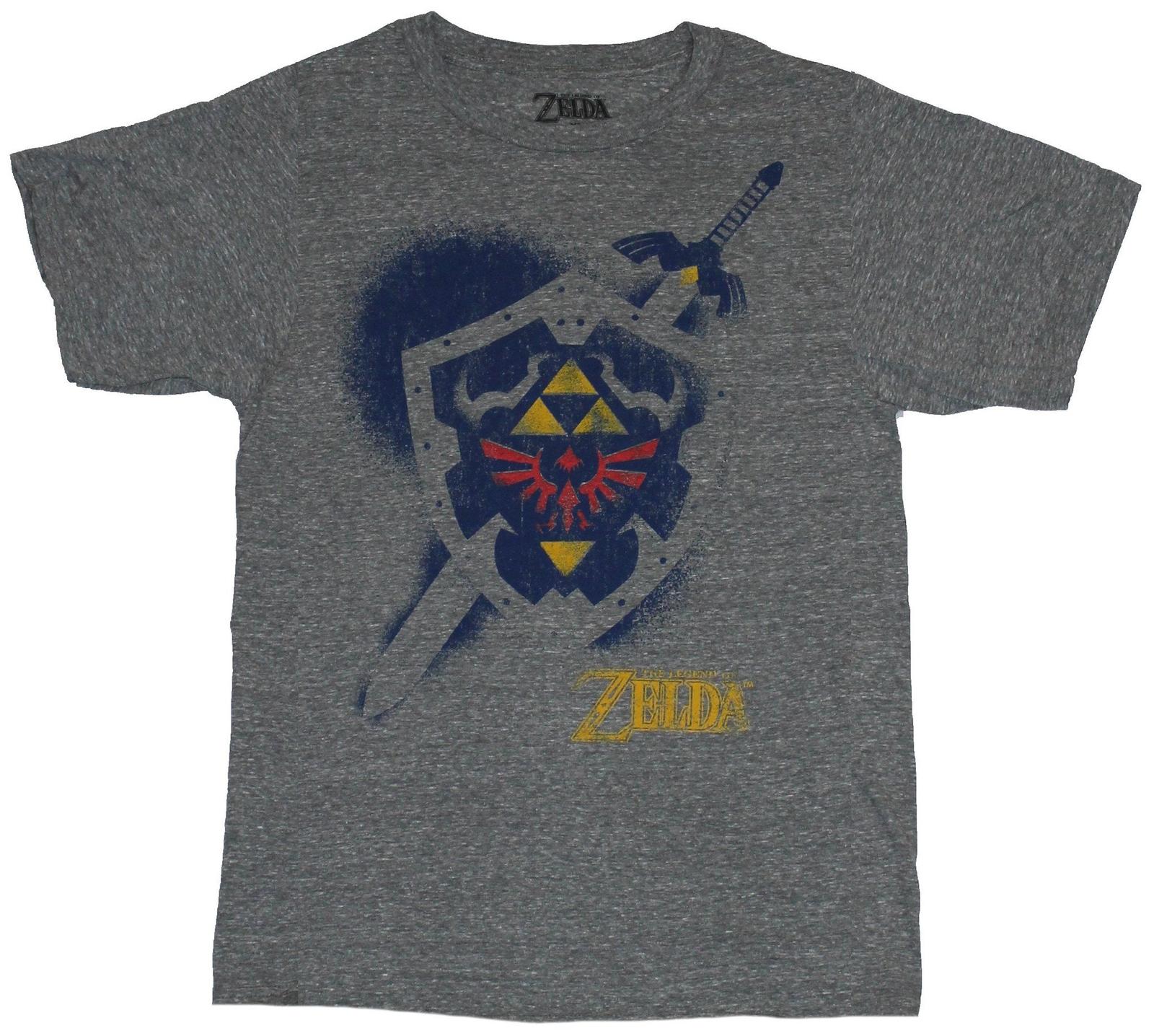 Legend of Zelda Mens T-shirt Stenciled Sword And Shield Image XXL