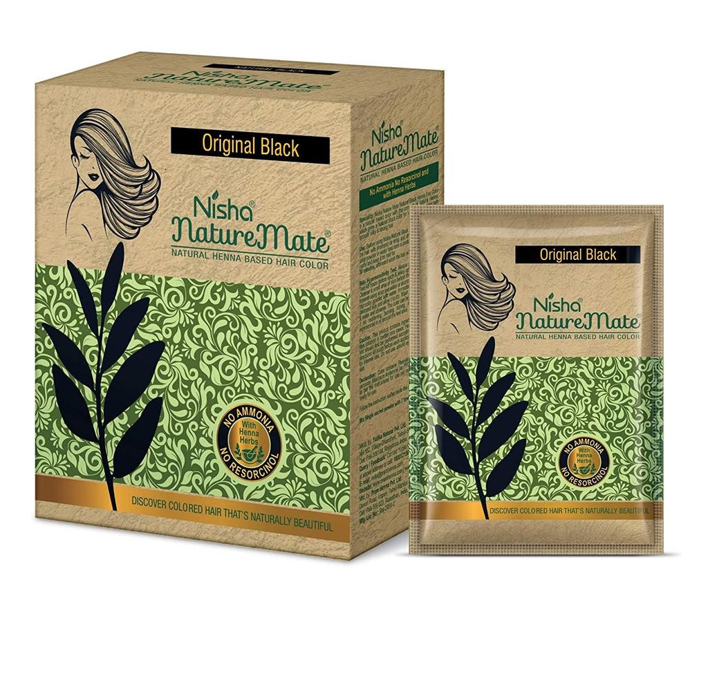 Nisha Nature Mate Henna Based Hair Color Powder Original Black Without Ammonia 60 g X Pack Of 3 For Women And Men