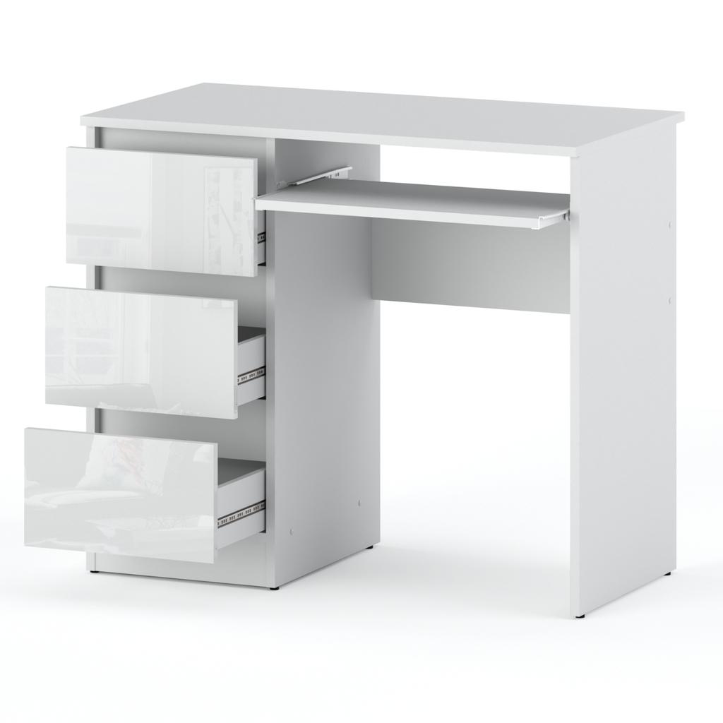 Glänzender Weißer Schreibtisch 3 Schubladen 90 CM Schul-Gaming-Möbel