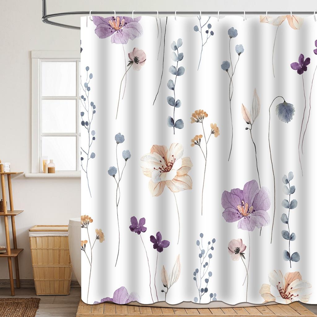 Shower Curtain Flower And Plant Leaf Polyester 3D Digital Printing Shower Curtain Waterproof And MildewProof Shower Bathroom Partition Curtain