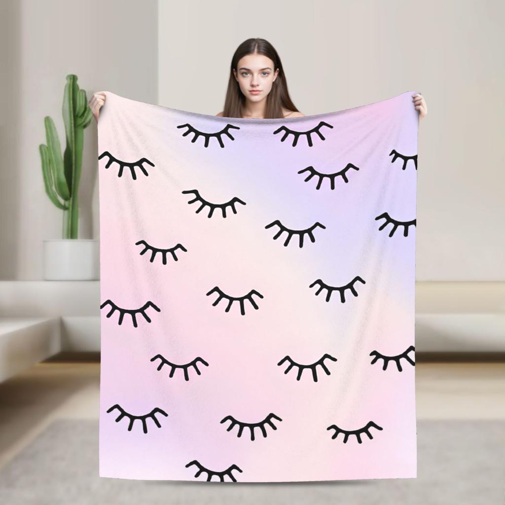 Eyelash Cartoon Eyelashes Blanket Fleece Autumn/Winter Multi-function Lightweight Thin Throw Blankets for Home Office Bedspreads
