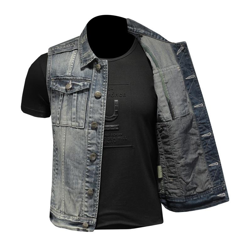 Cross-border European and American Retro Distressed Denim Vest Men's Plus Size Simple Sleeveless Slim Denim Vest MJ5171