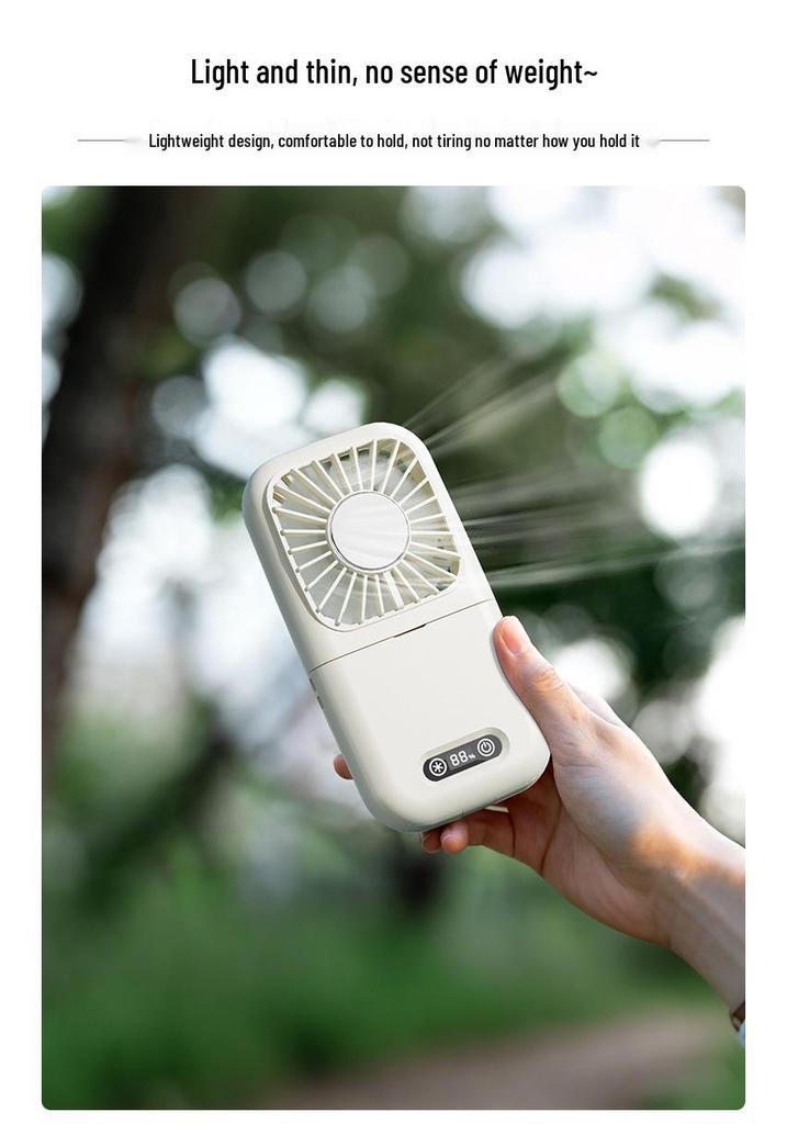 Neck-Hanging Portable USB Fan with Ice Pack, Desktop Stand, Makeup Mirror, and Folding Design